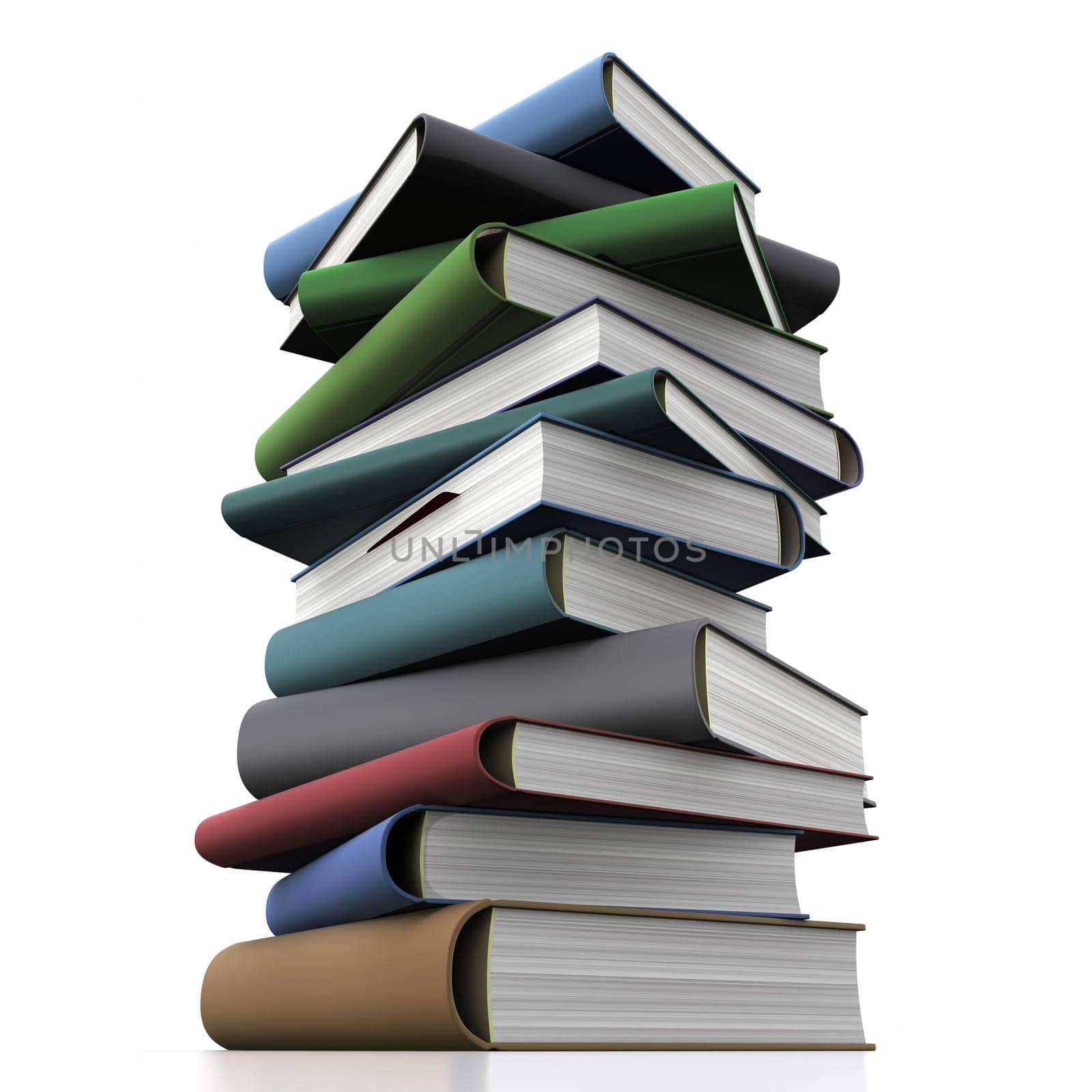 Stack of books on white background.