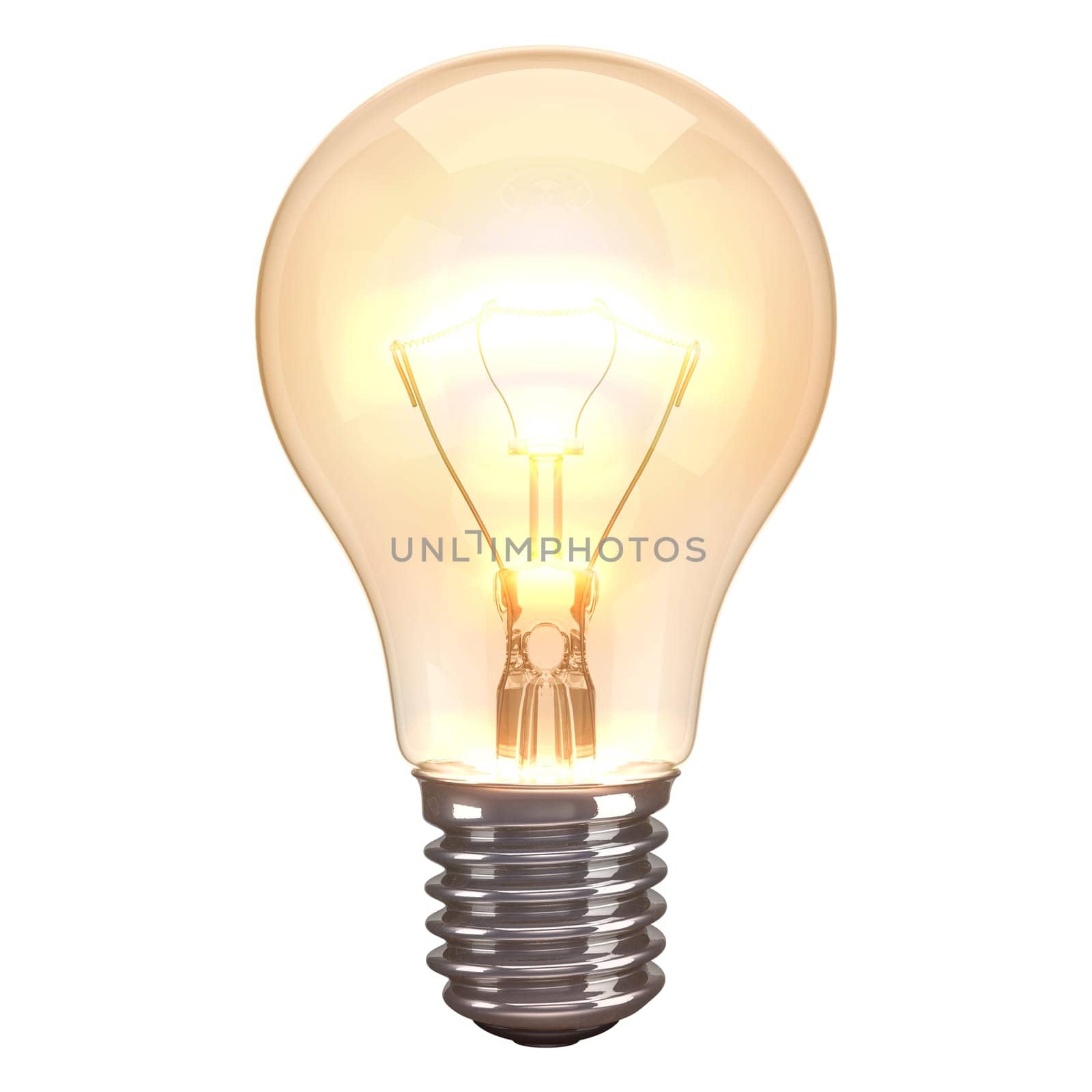Incandescent lamp burning on a white background.