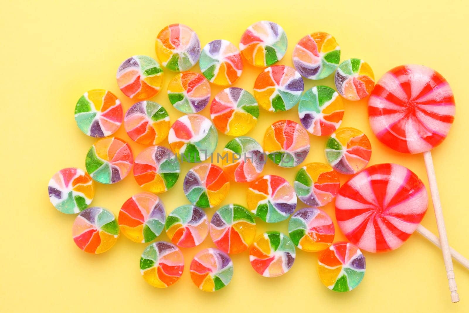 japanese traditional colorful candies on yellow background