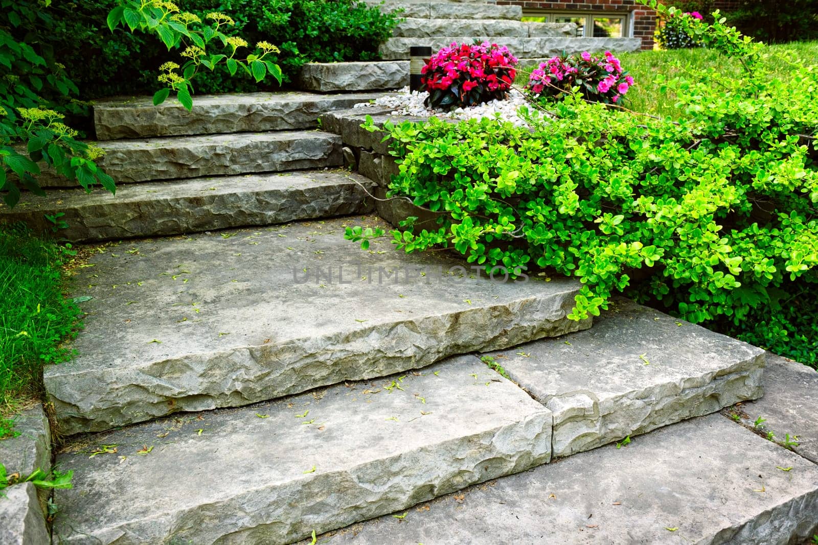 Natural stone stairs landscaping in home garden
