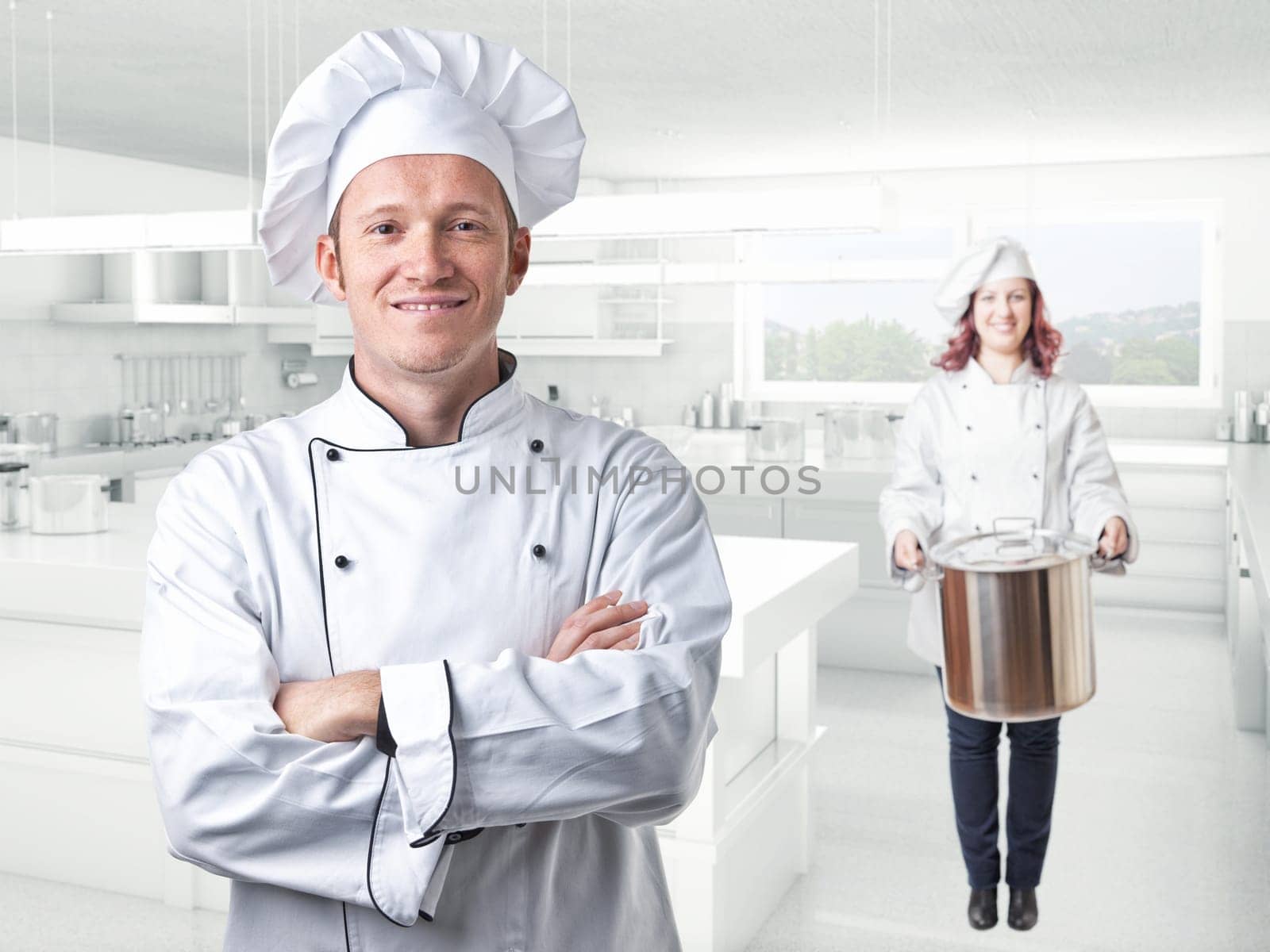 chef portrait and kitchen background