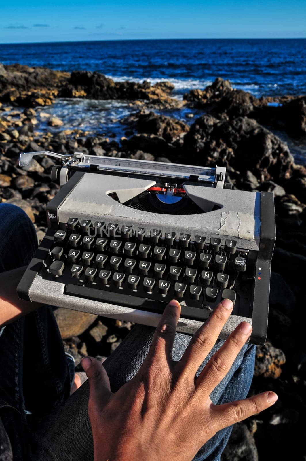 Old Ancient Vintage black and white Travel Typewriter