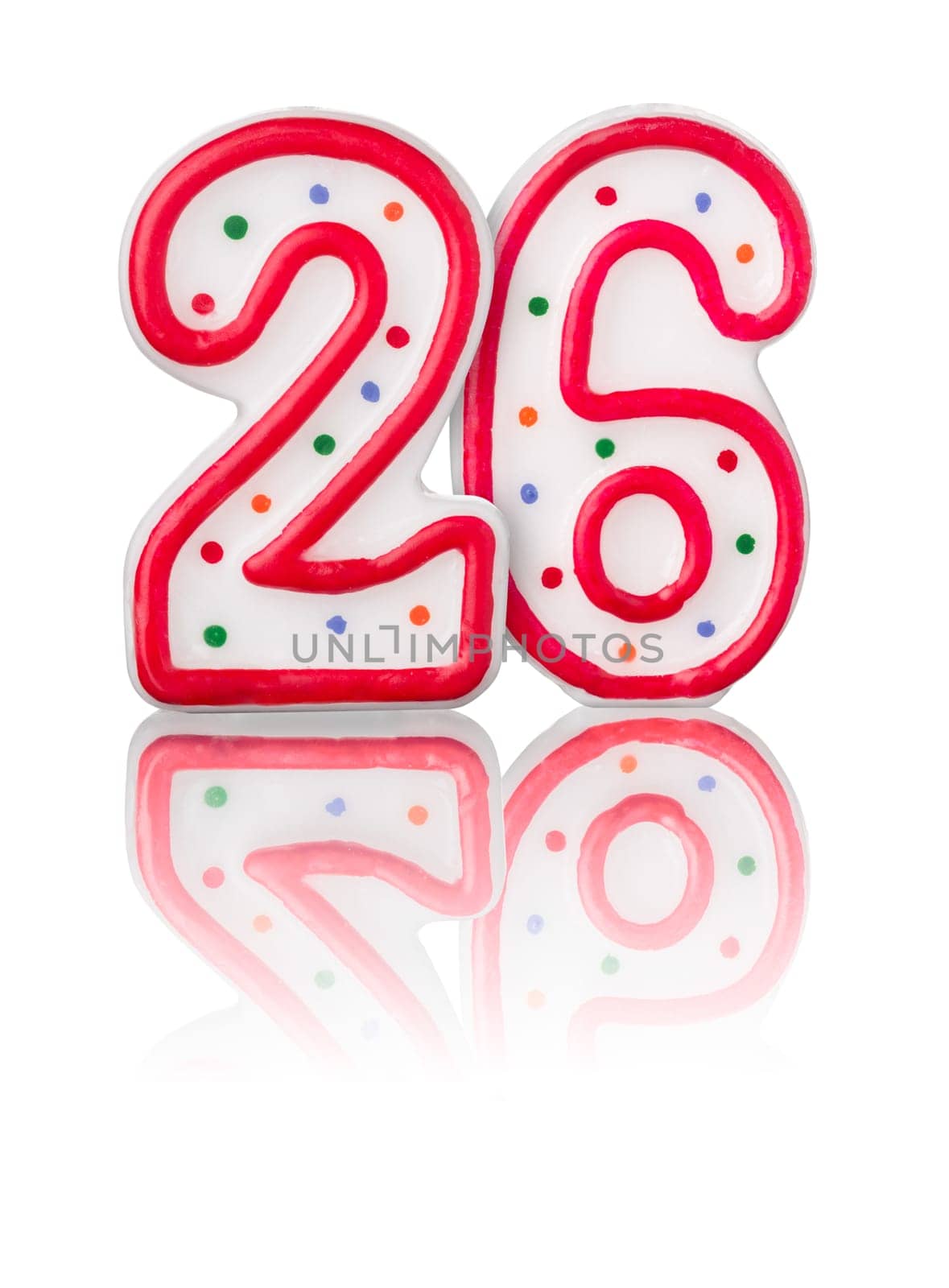 Red number 26 with reflection