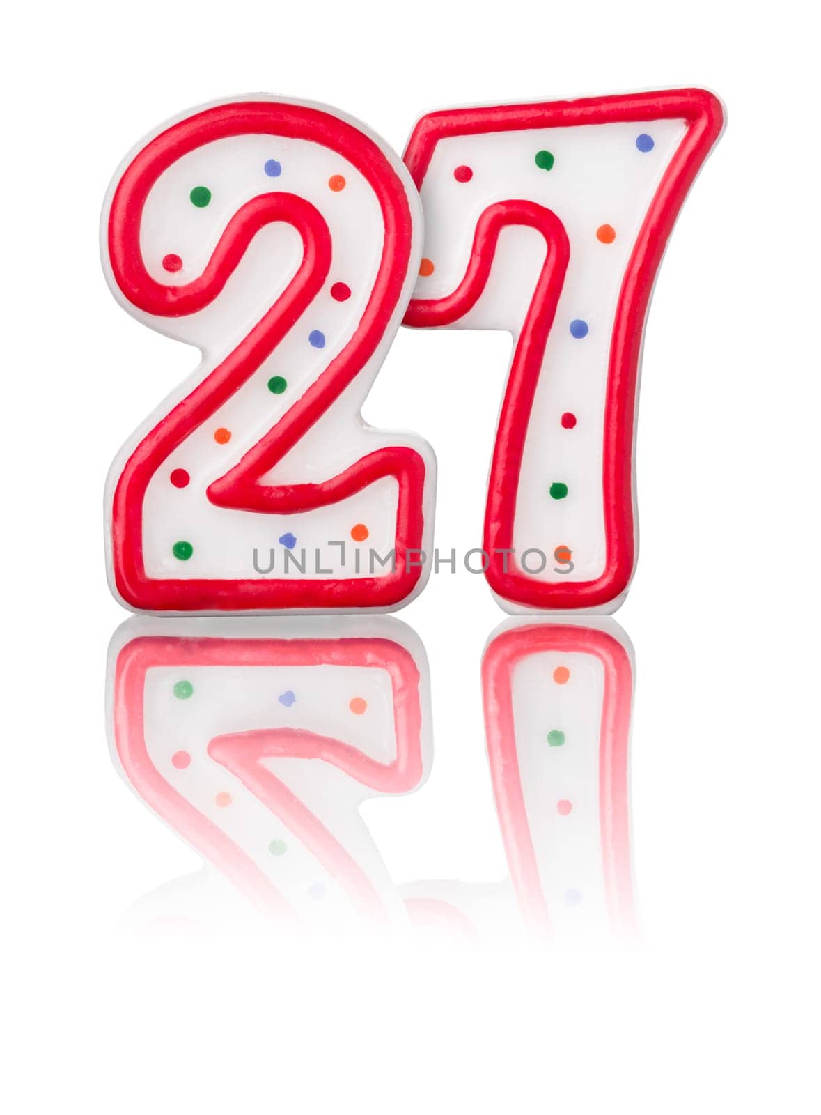 Red number 27 with reflection