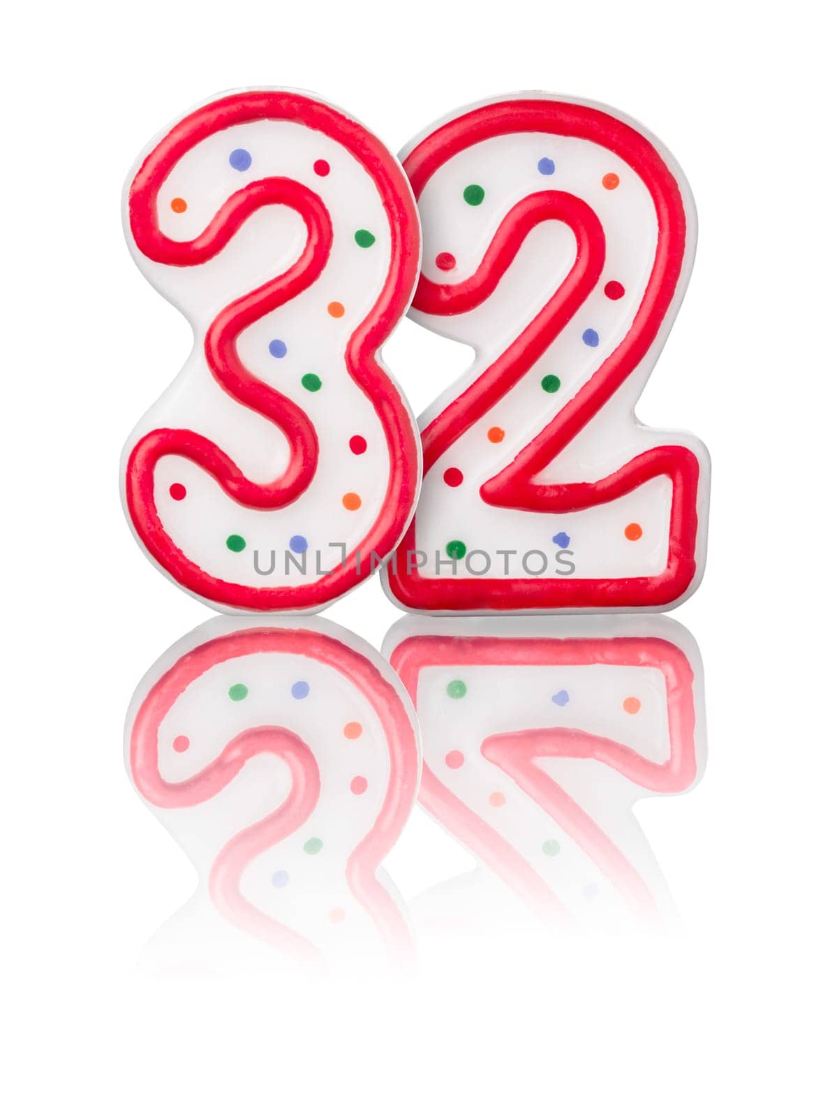 Red number 32 with reflection