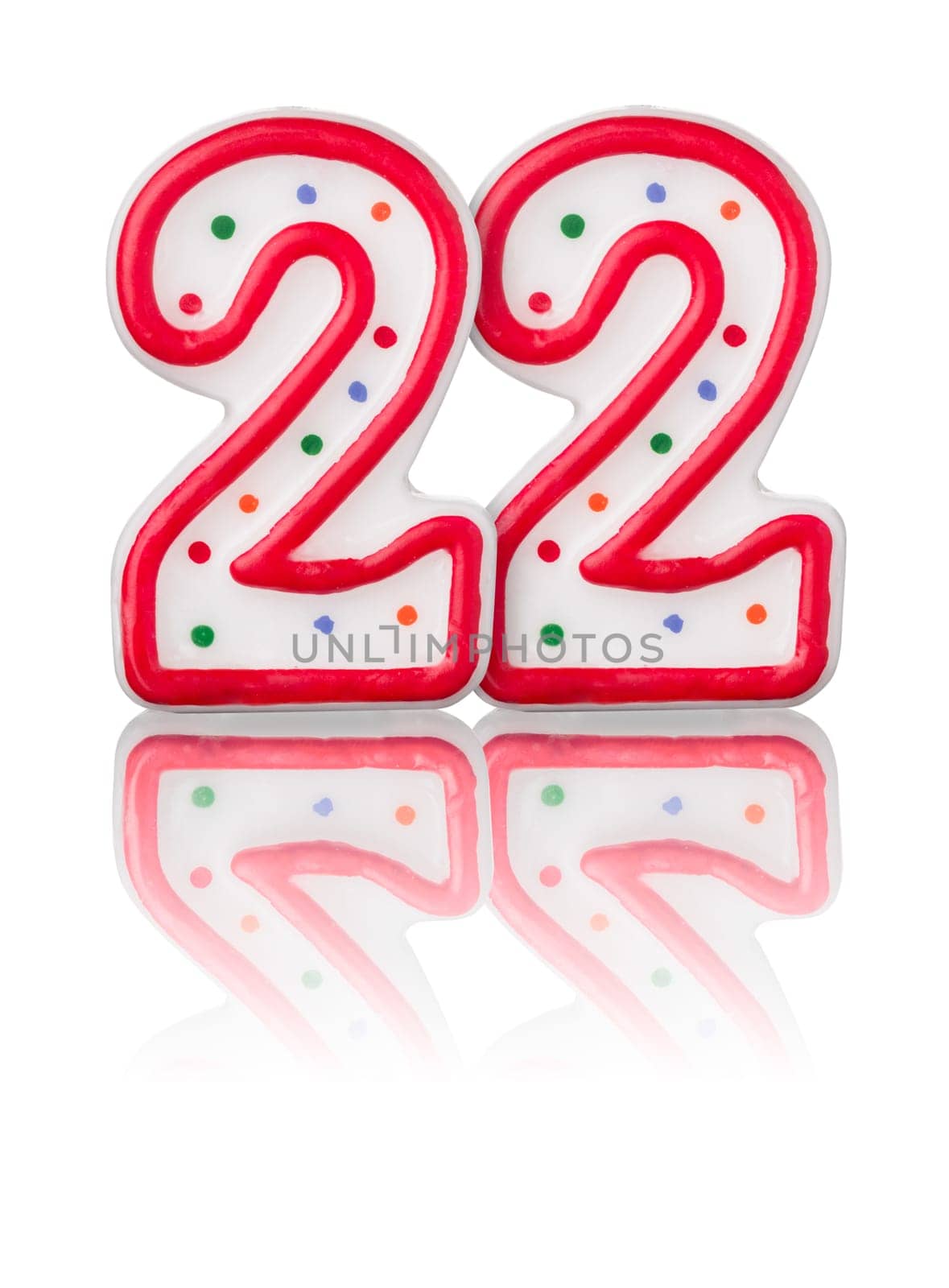 Red number 22 with reflection