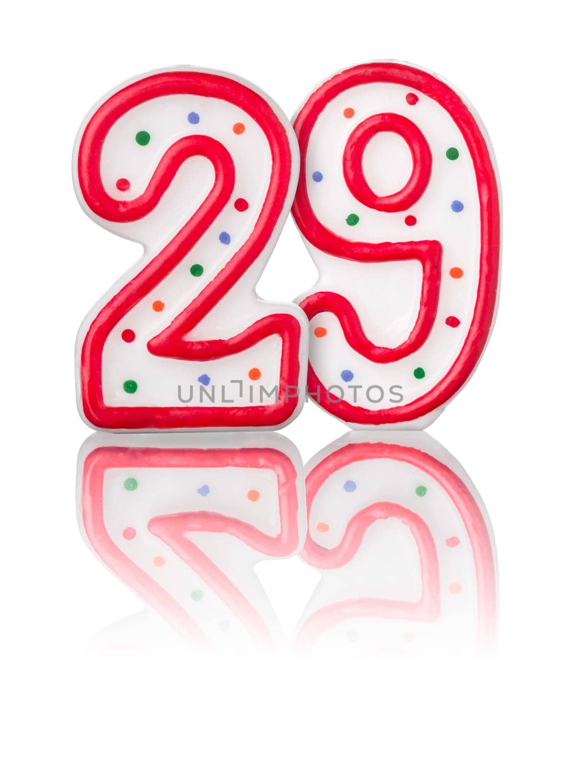 Red number 29 with reflection