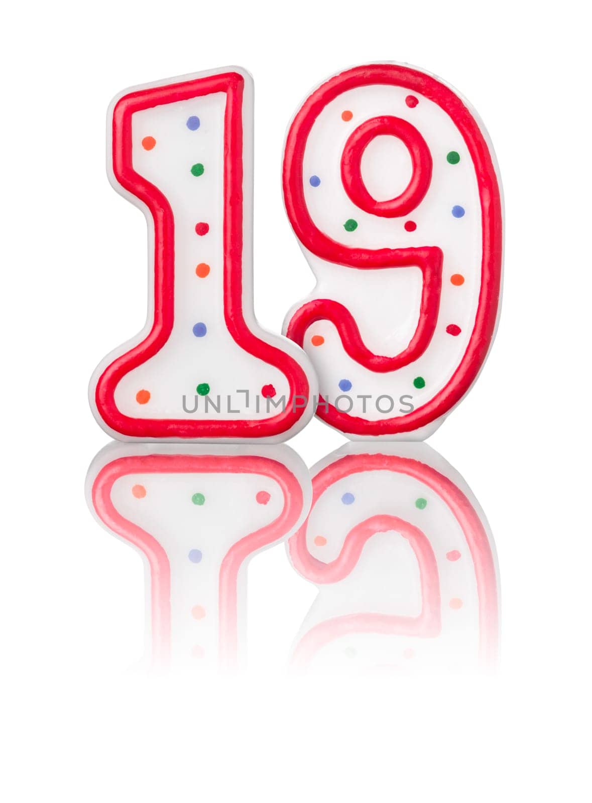 Red number 19 with reflection