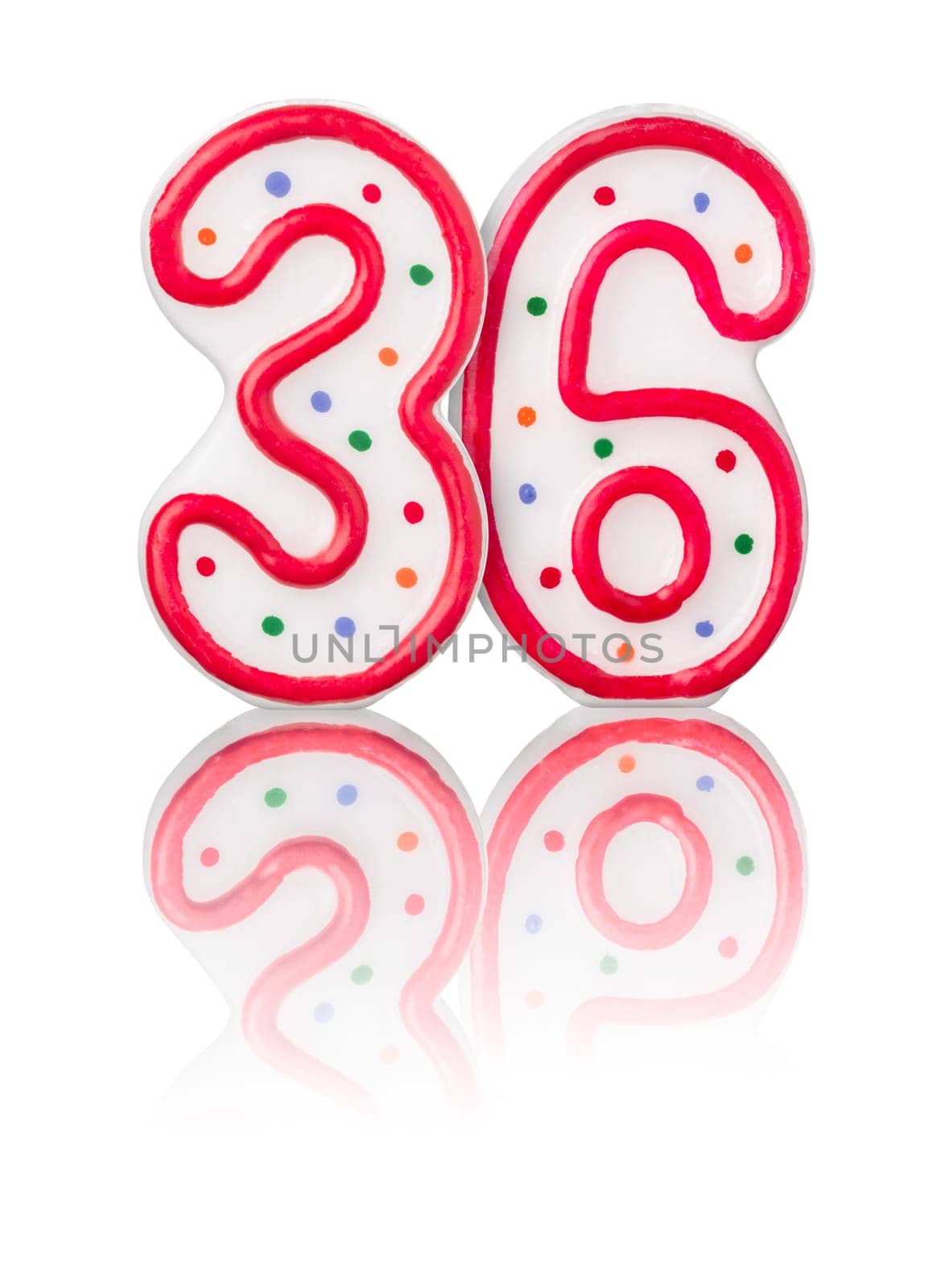 Red number 36 with reflection