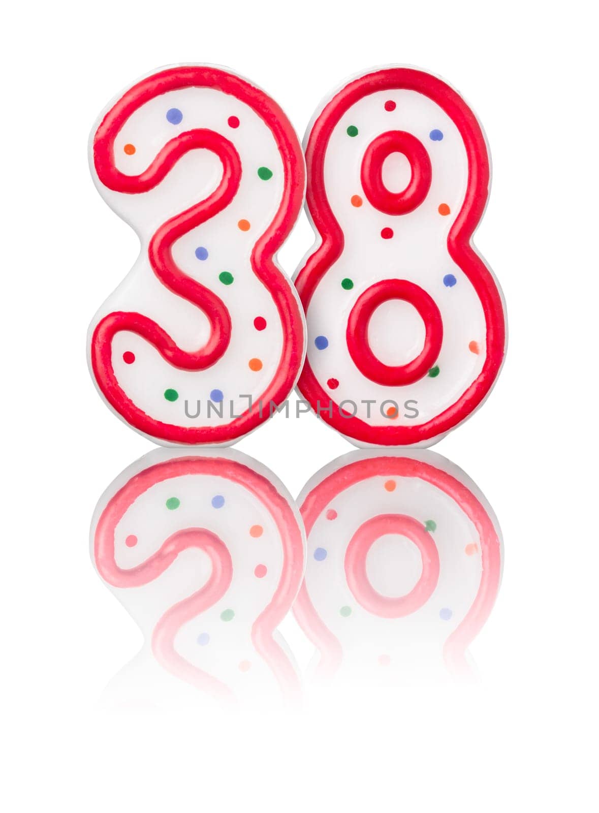 Red number 38 with reflection