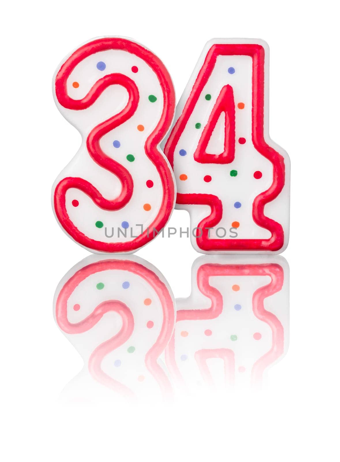 Red number 34 with reflection