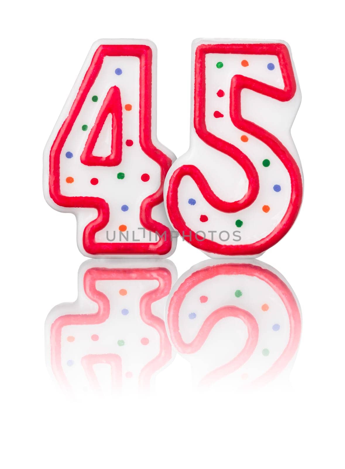 Red number 45 with reflection