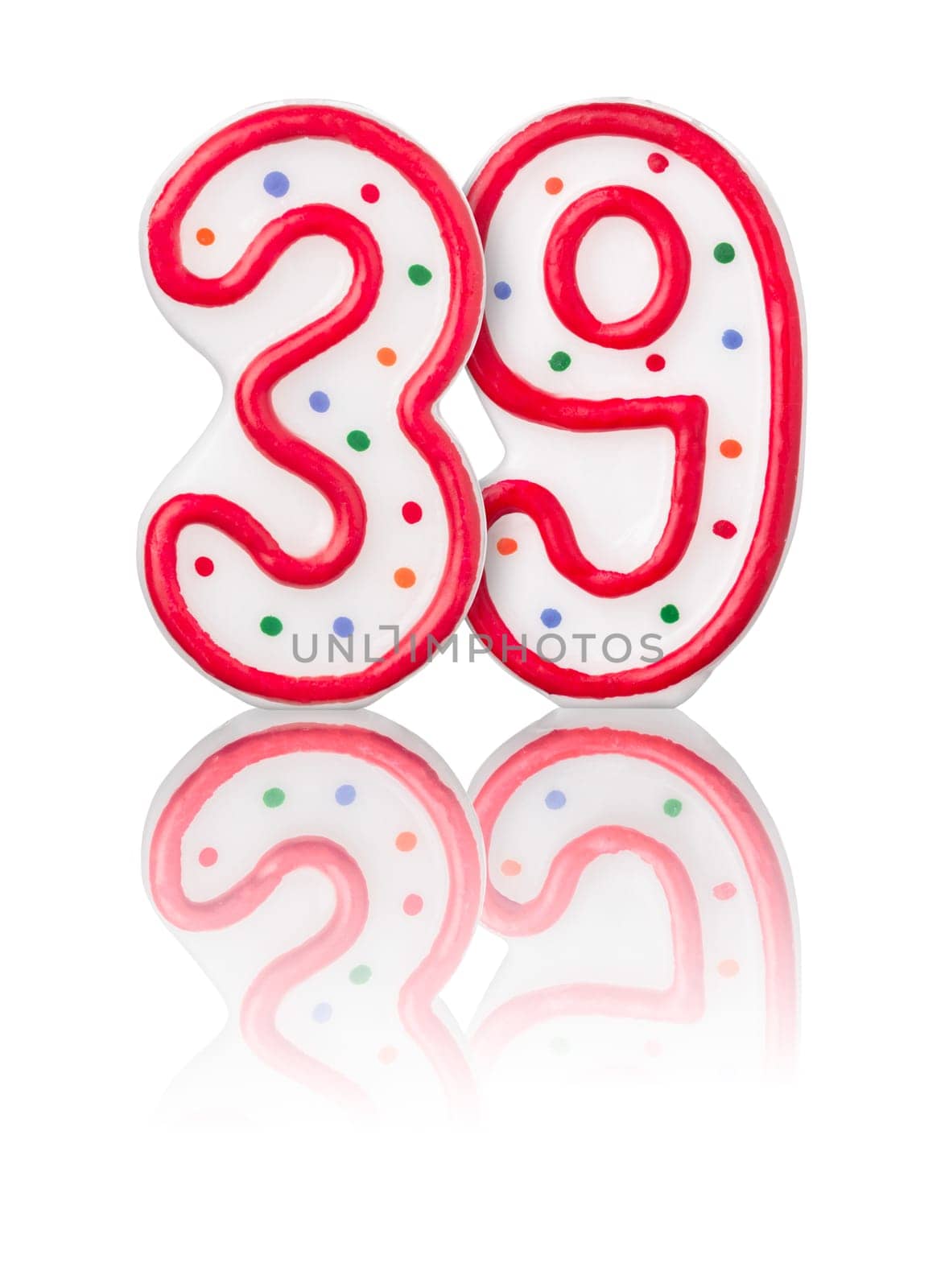 Red number 39 with reflection