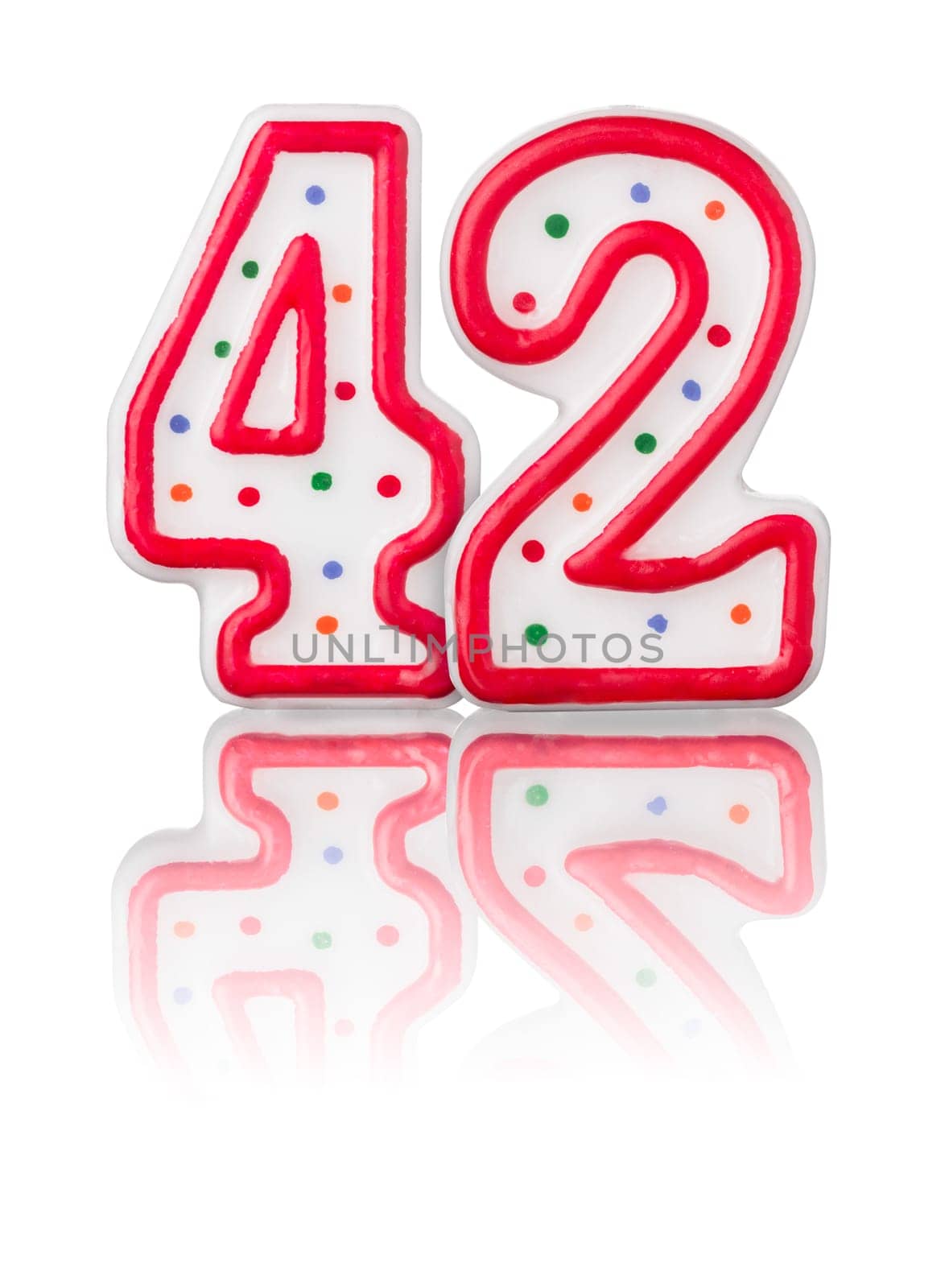 Red number 42 with reflection