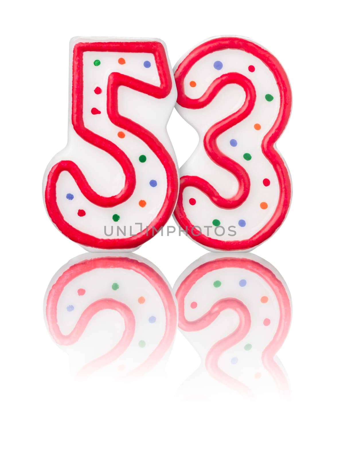 Red number 53 with reflection