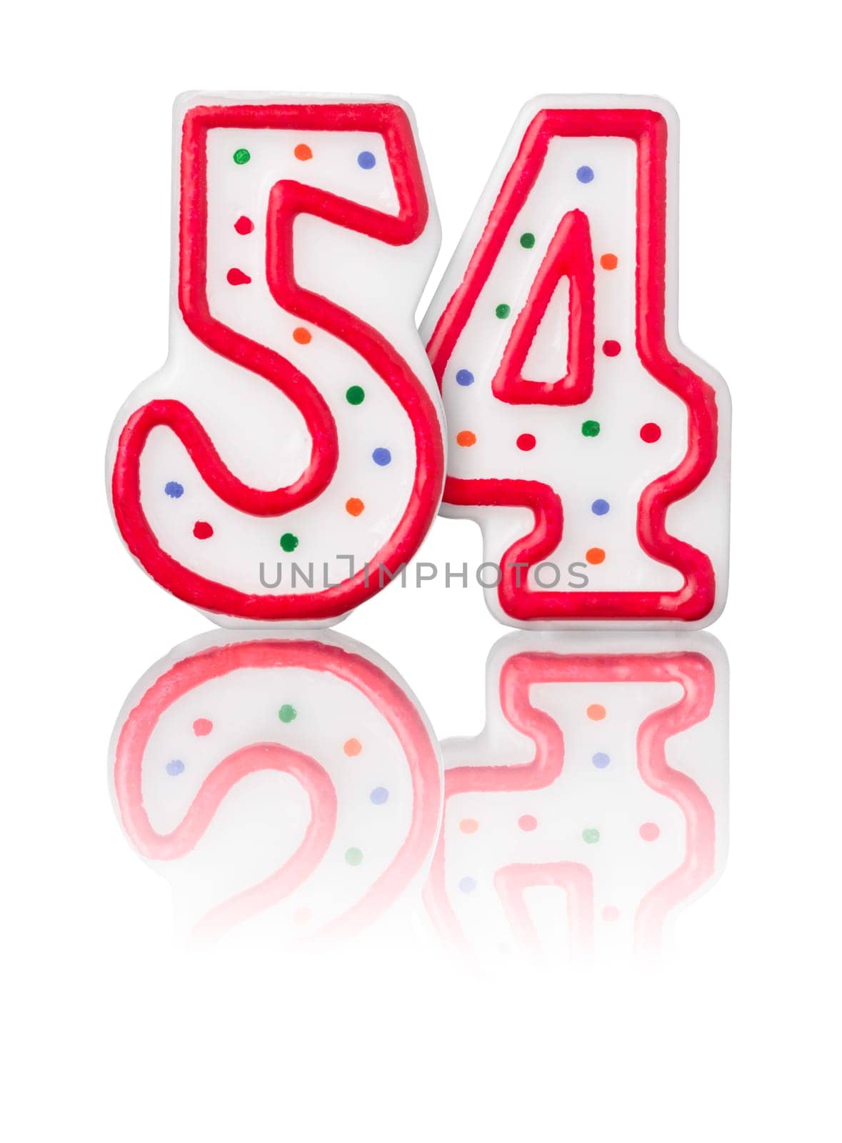 Red number 54 with reflection