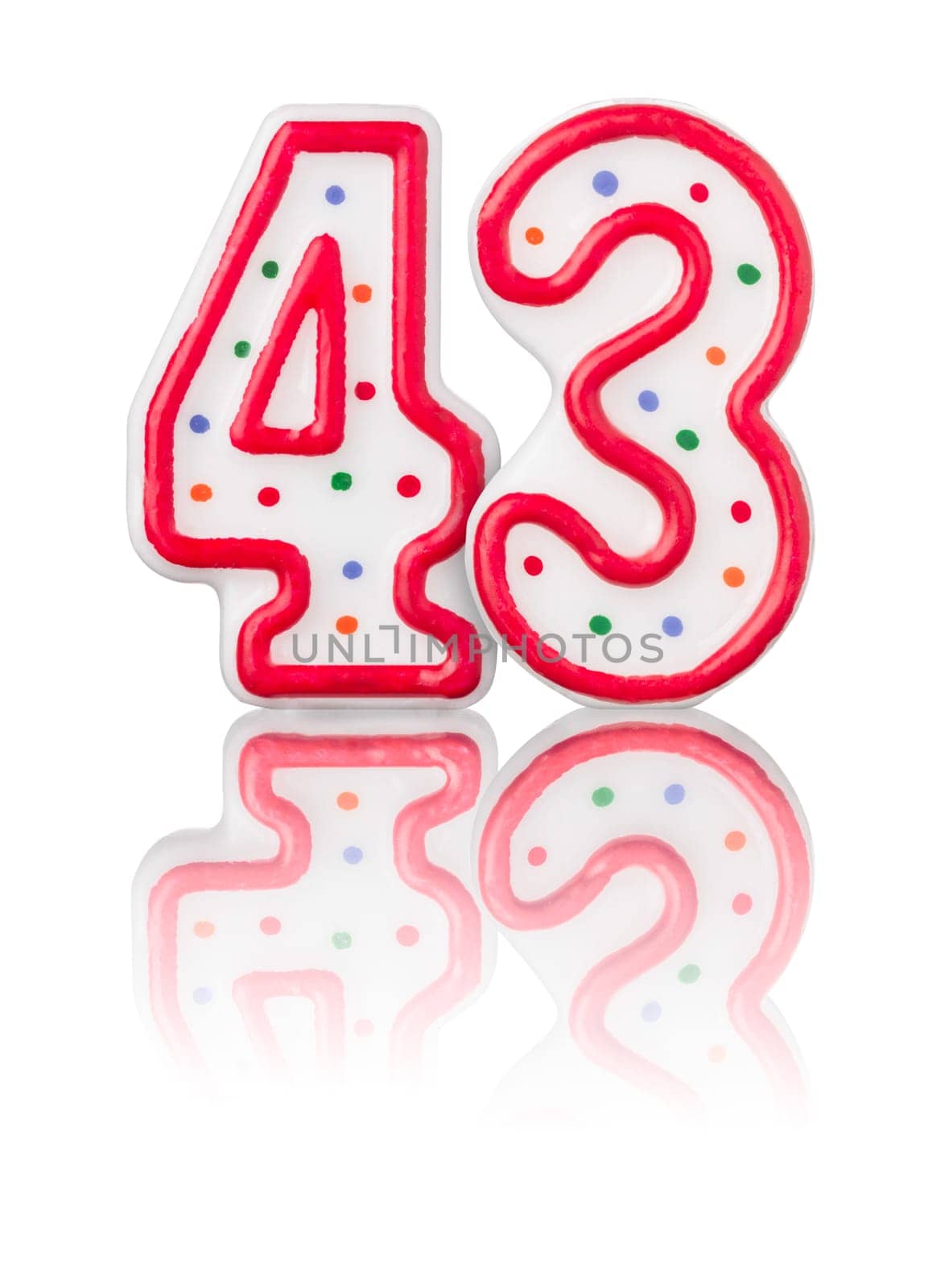 Red number 43 with reflection