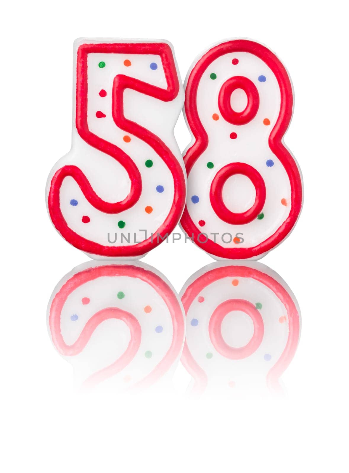 Red number 58 with reflection