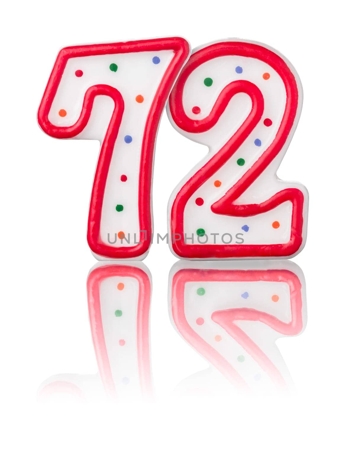 Red number 72 with reflection