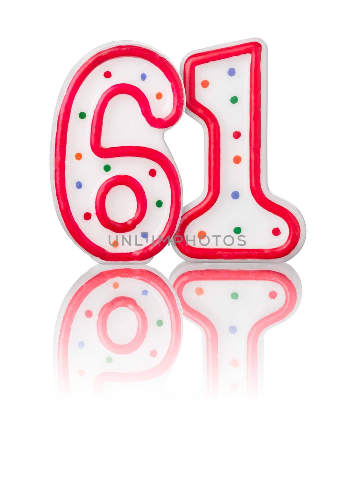 Red number 61 with reflection