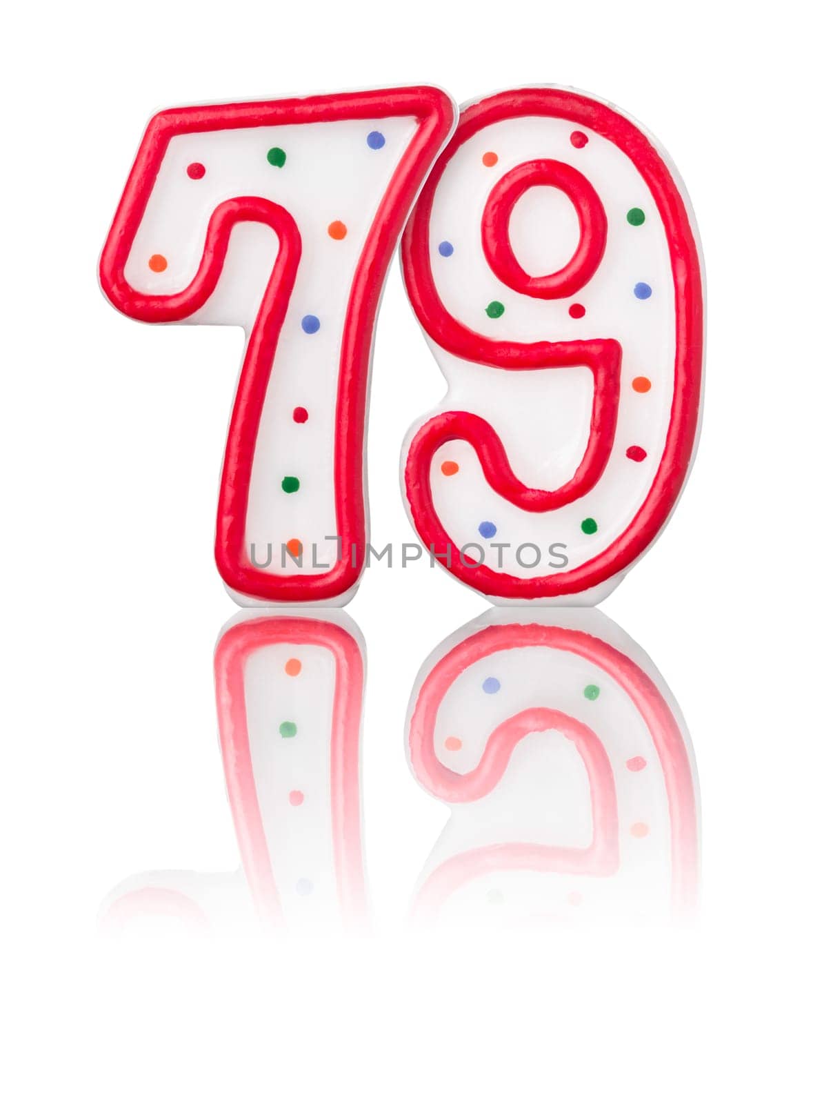 Red number 79 with reflection