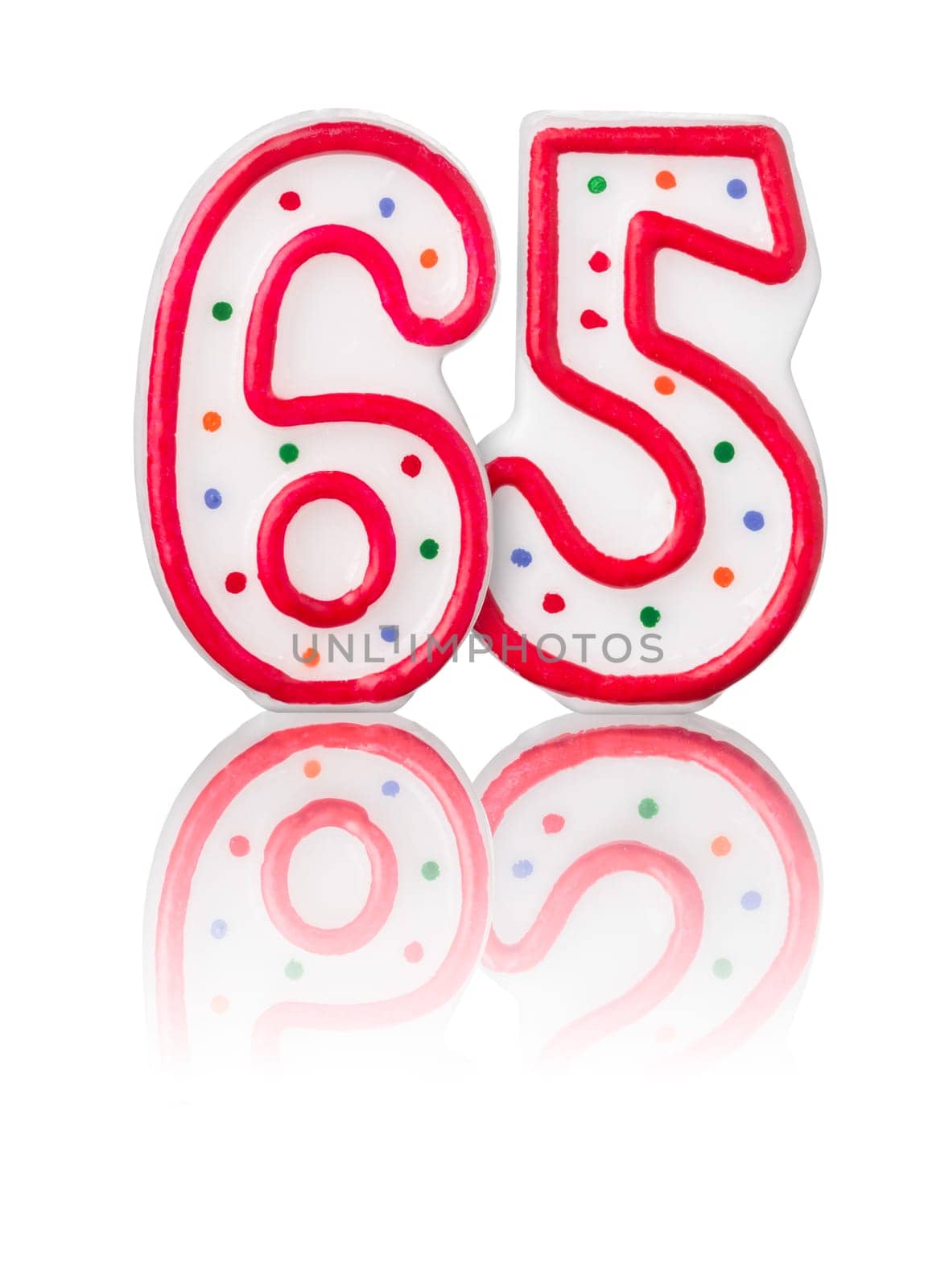 Red number 65 with reflection