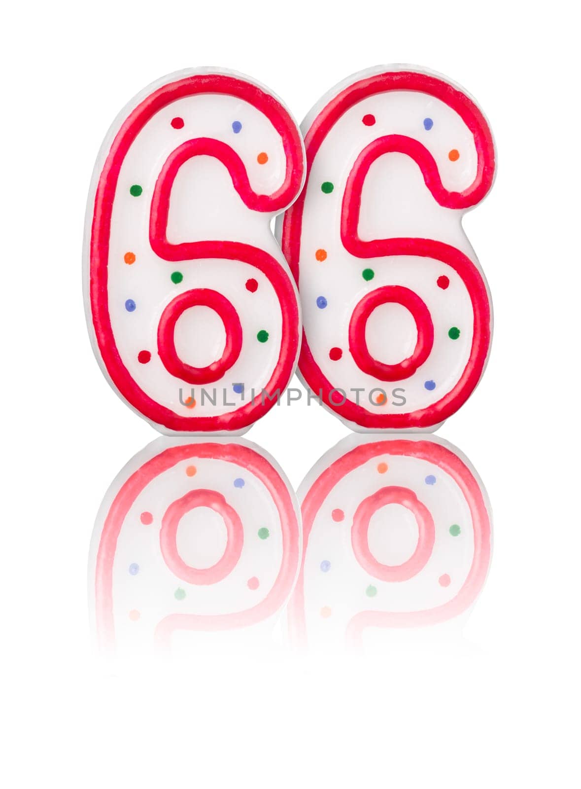 Red number 66 with reflection
