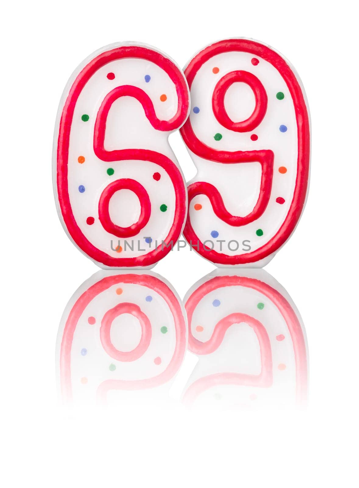 Red number 69 with reflection