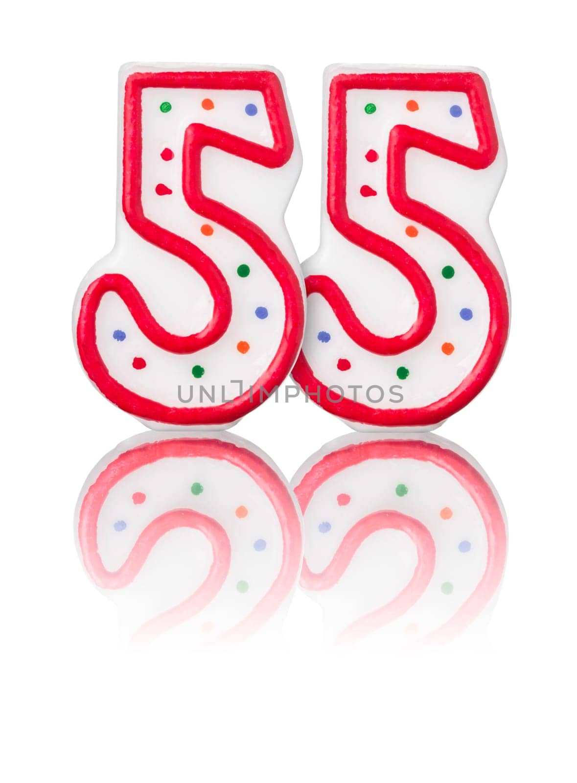 Red number 55 with reflection