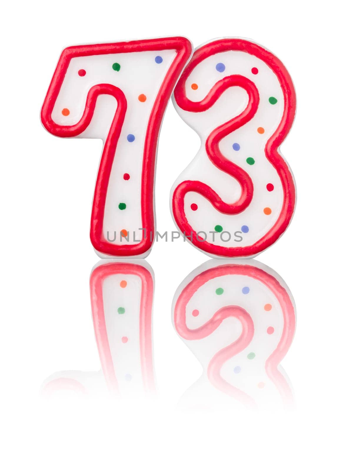 Red number 73 with reflection