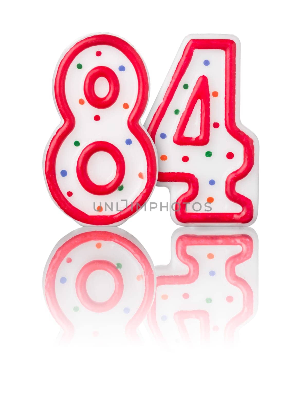 Red number 84 with reflection