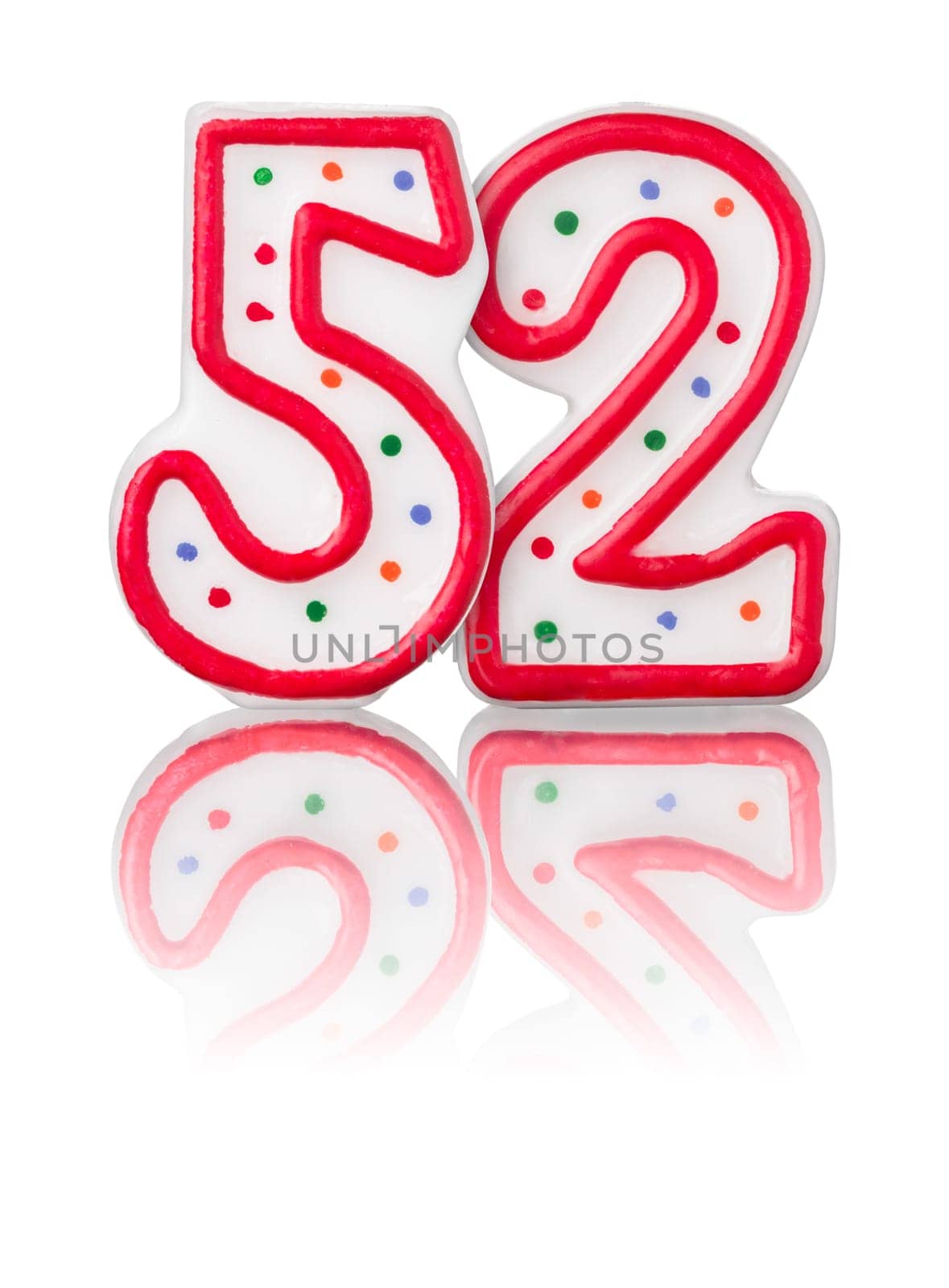 Red number 52 with reflection