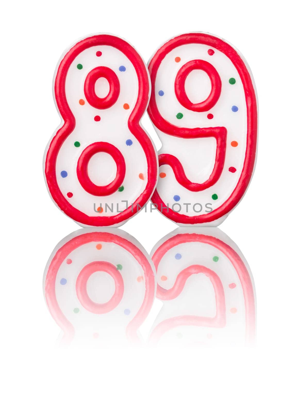 Red number 89 with reflection