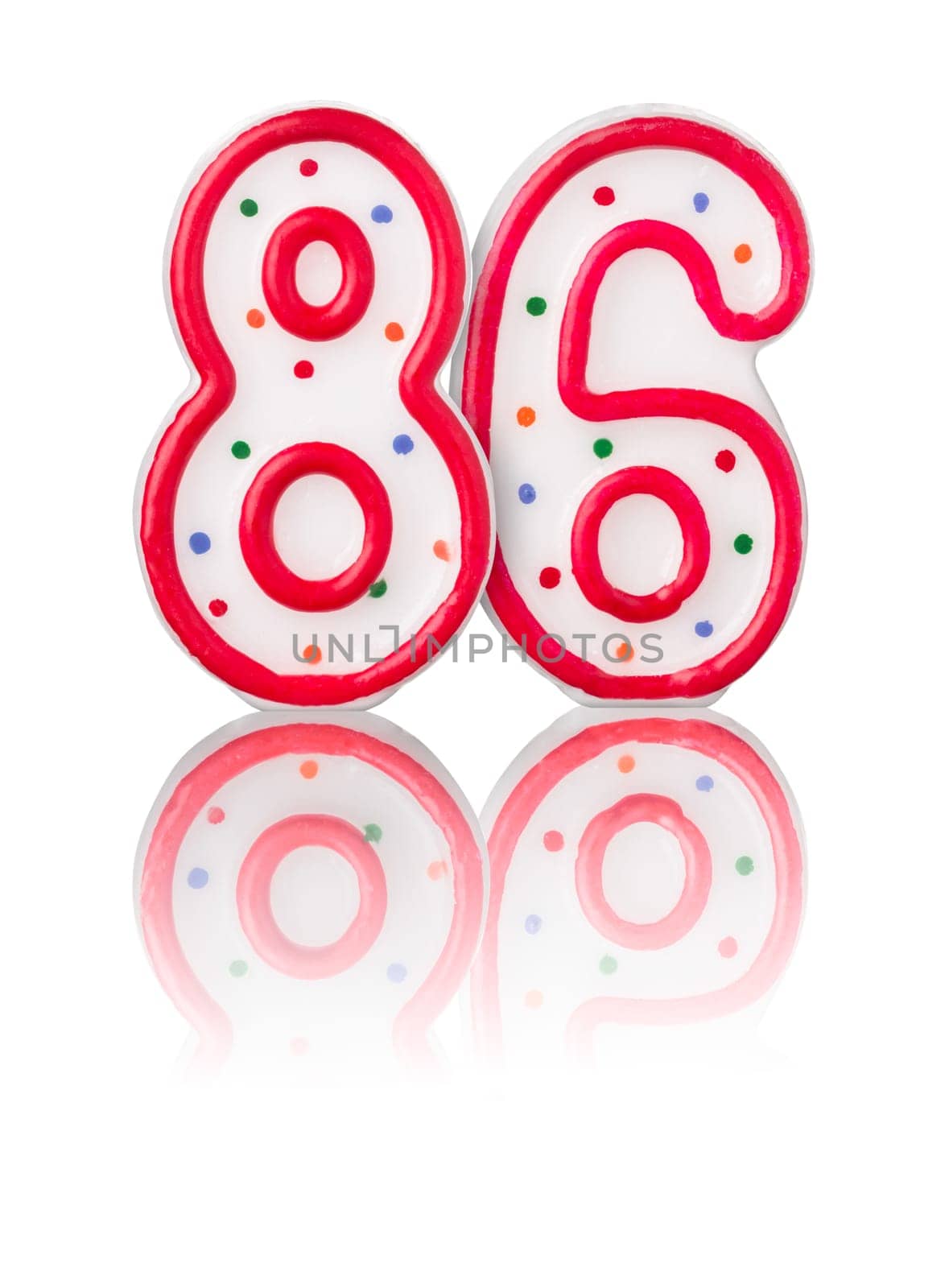 Red number 86 with reflection