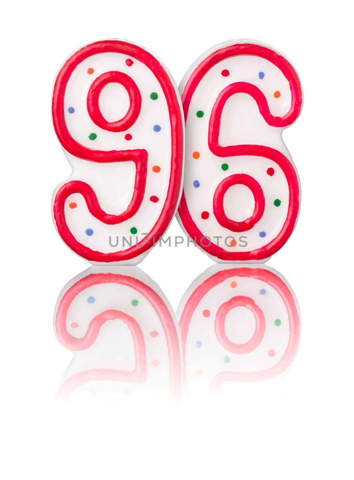 Red number 96 with reflection