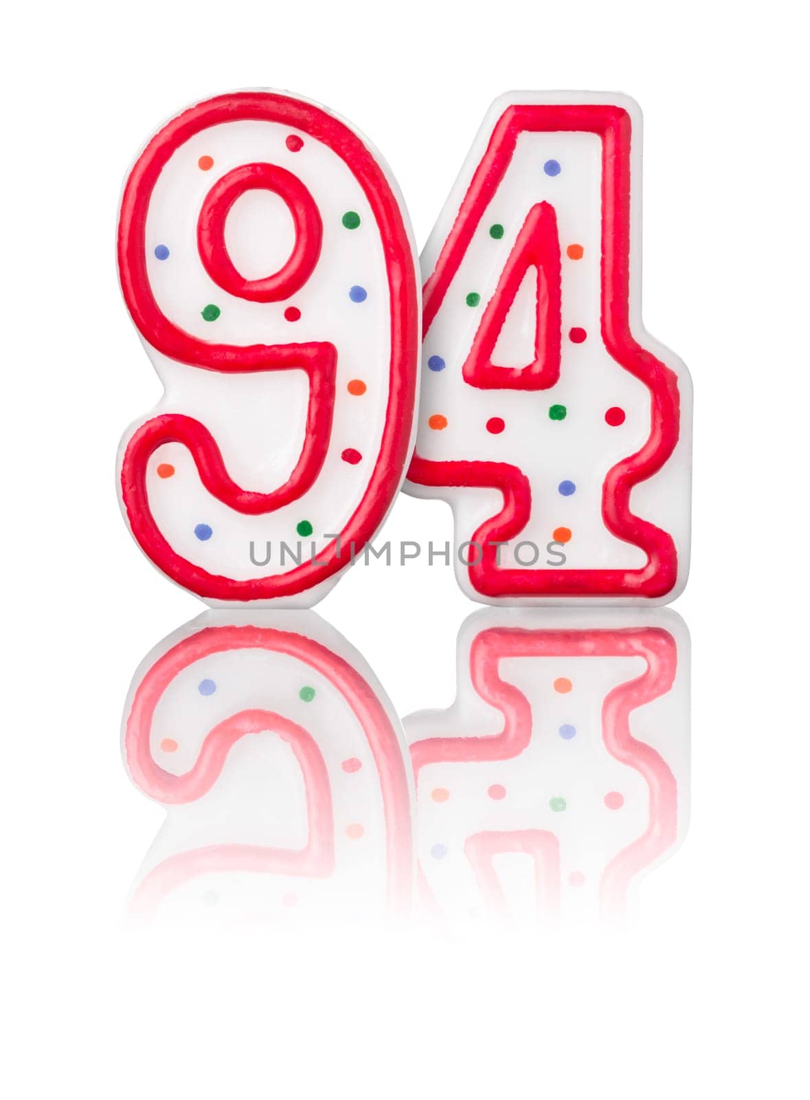 Red number 94 with reflection