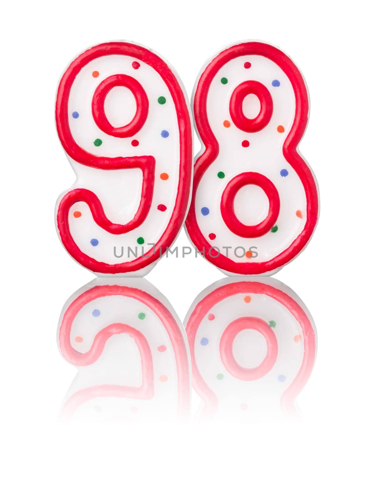 Red number 98 with reflection
