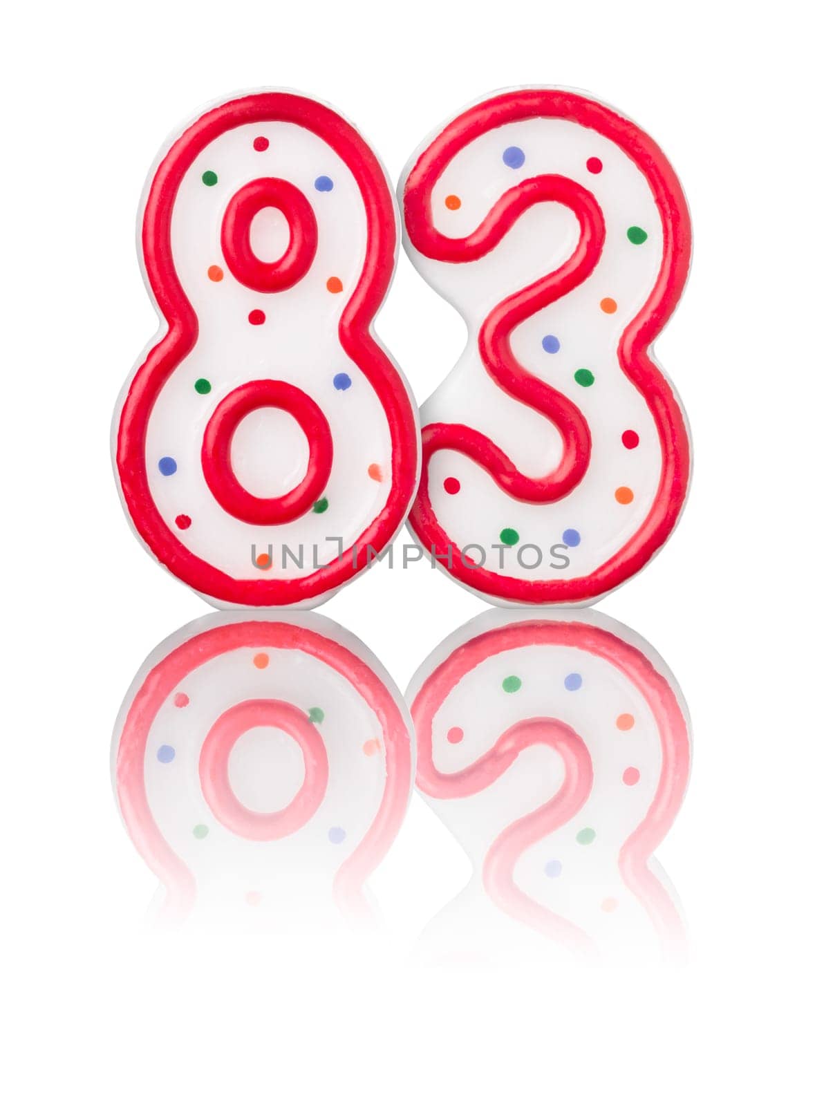 Red number 83 with reflection