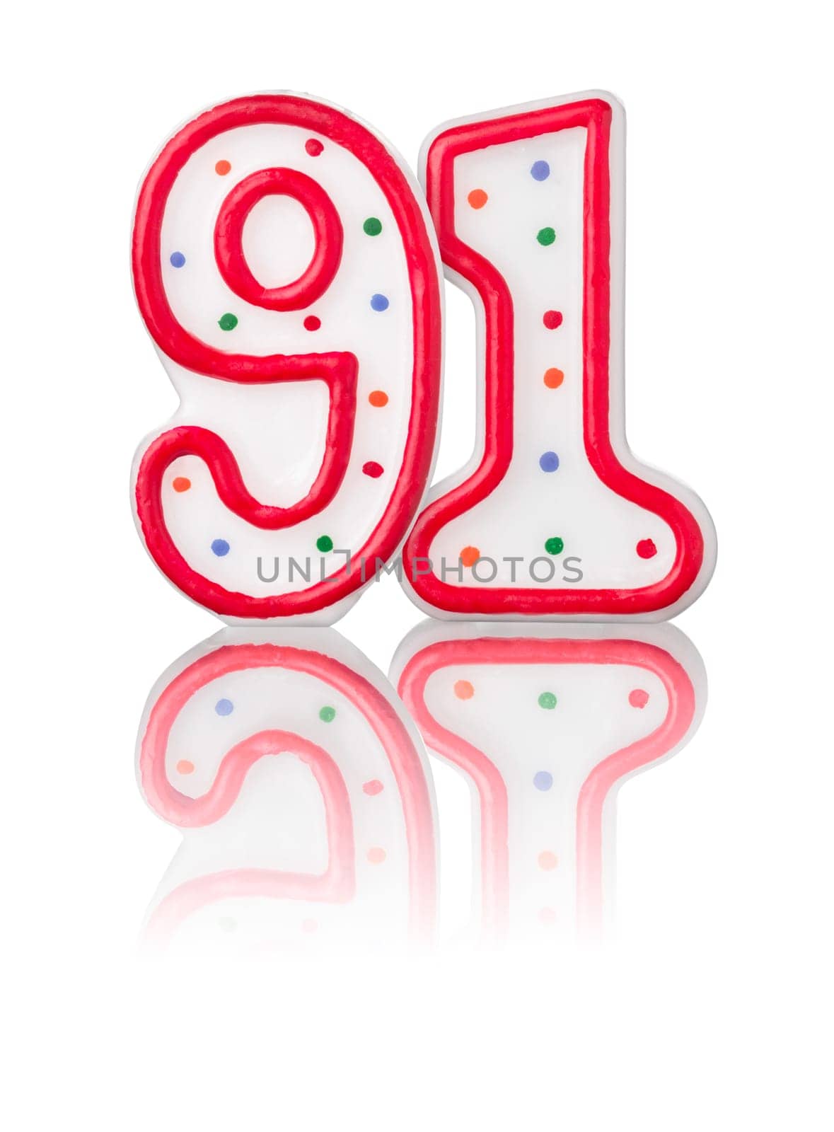 Red number 91 with reflection