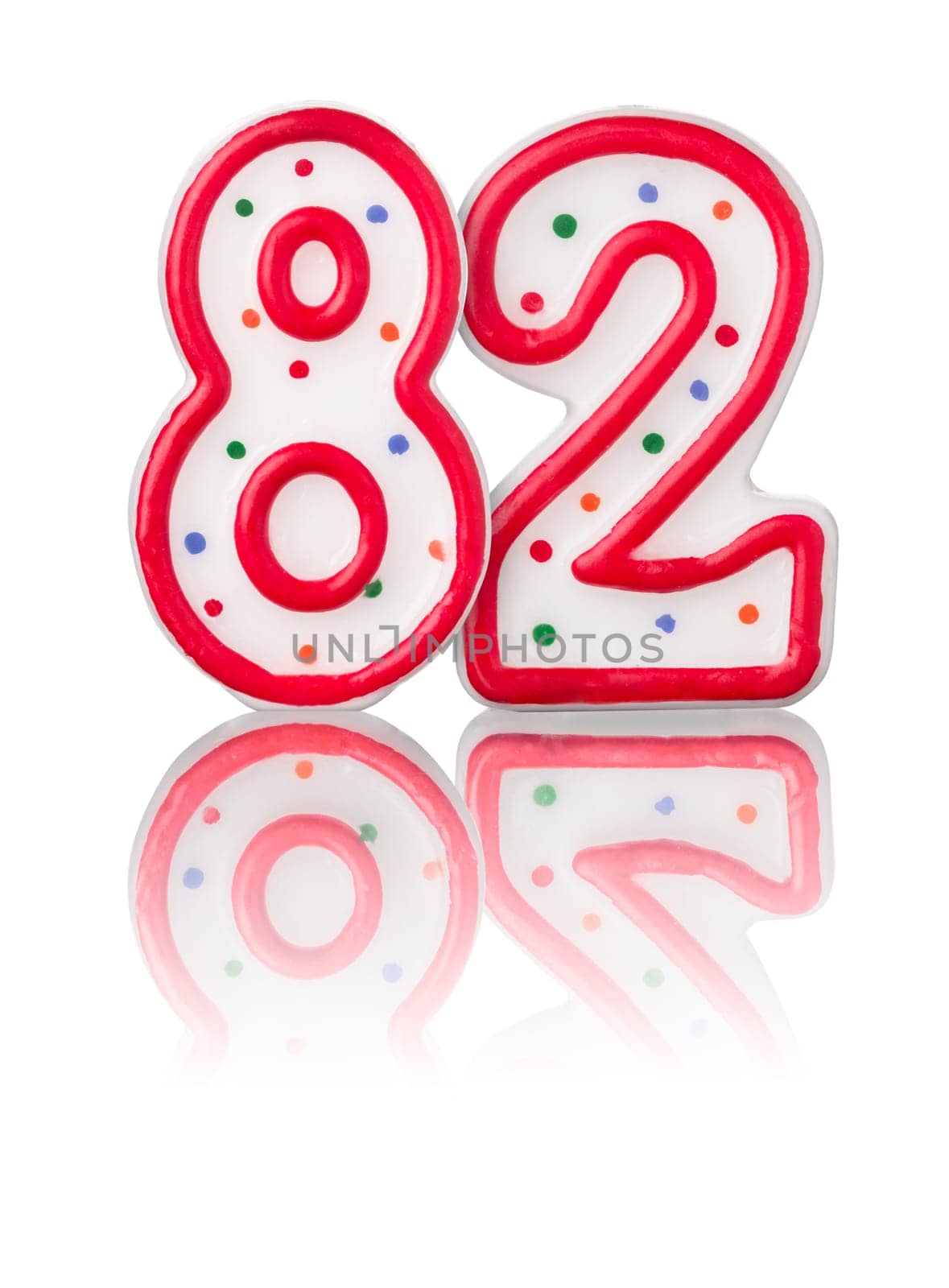 Red number 82 with reflection