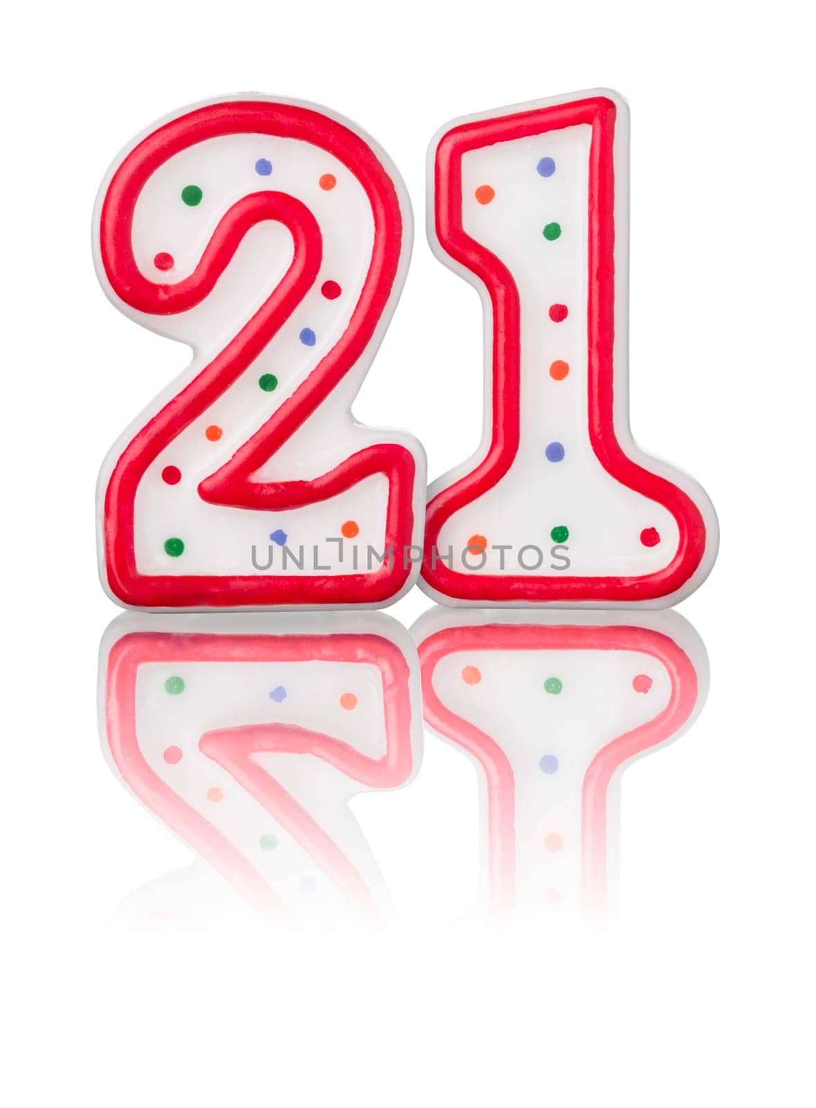 Red number 21 with reflection