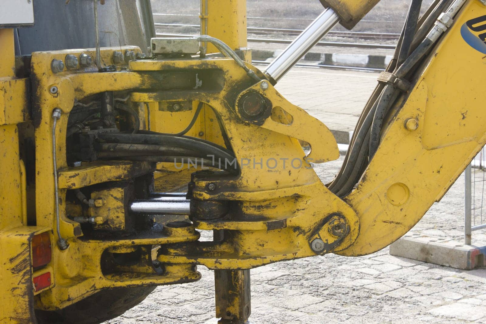 Construction machinery in a railroad construction site.