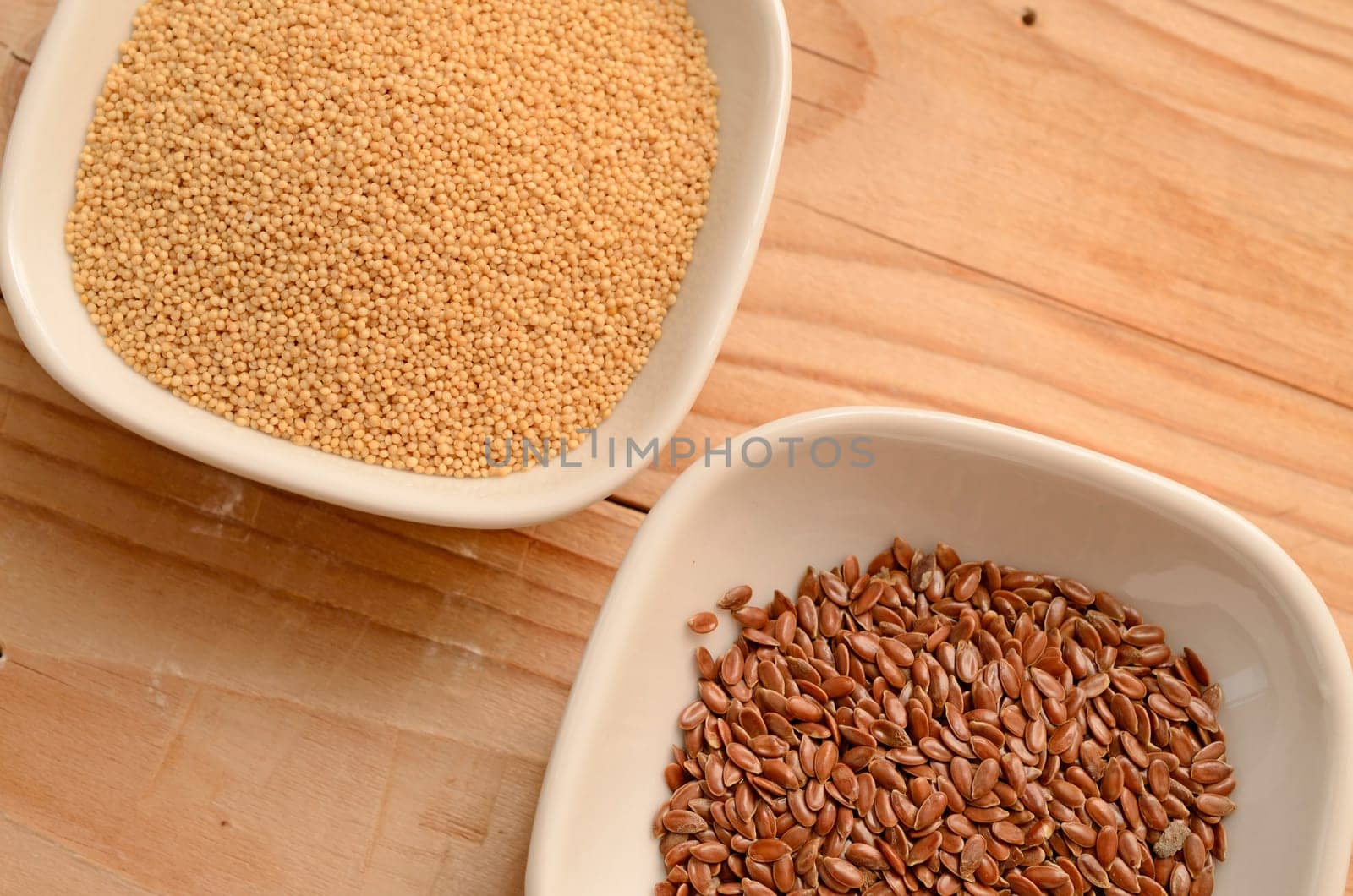 Amaranth and flaxseed in a ceramic bowl