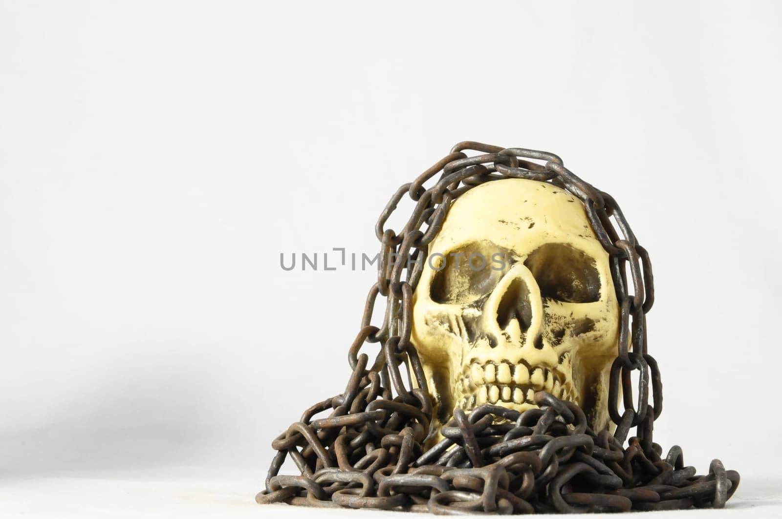 Skull and old Chains on a White Background