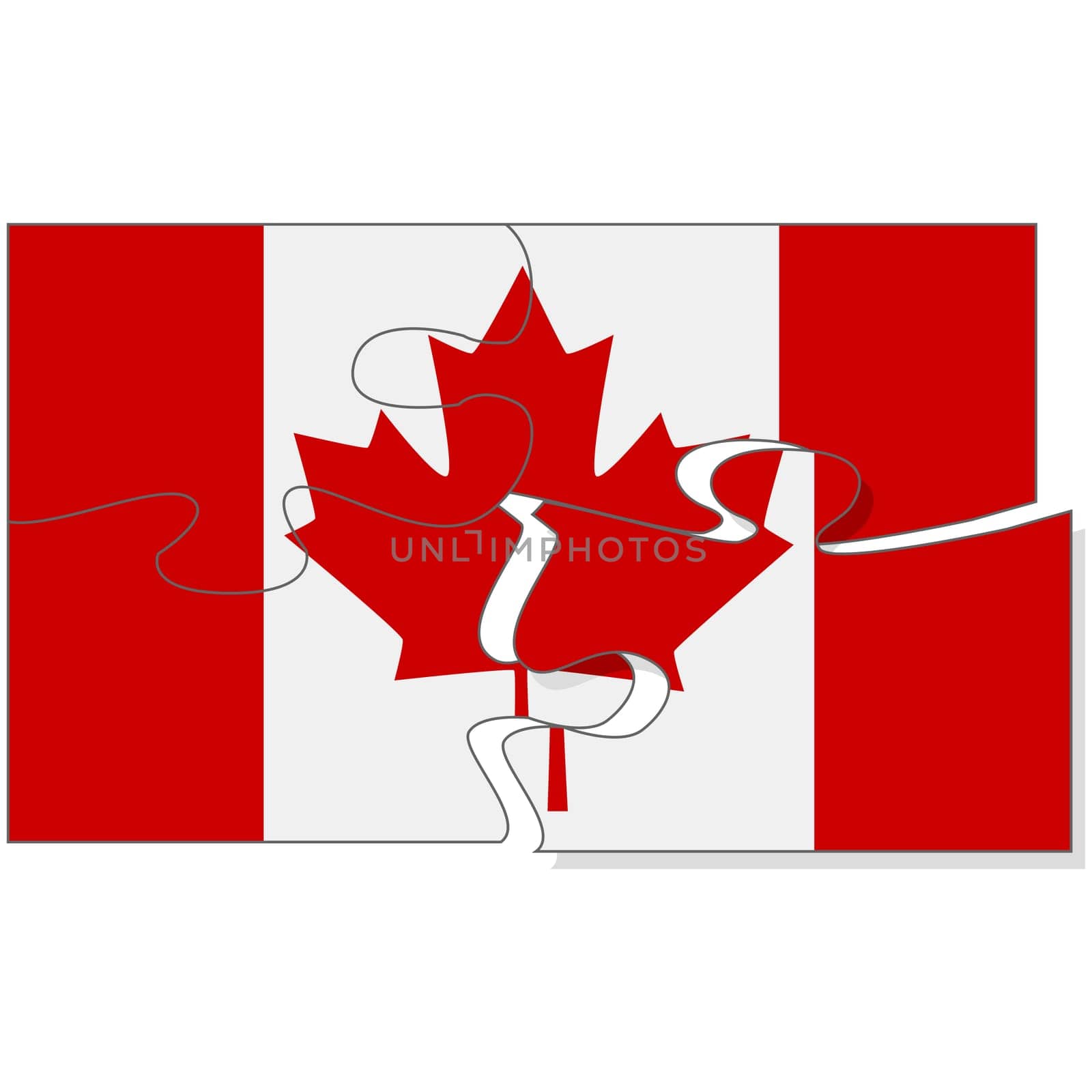 Concept illustration showing a flag of Canada being assembled from puzzle pieces