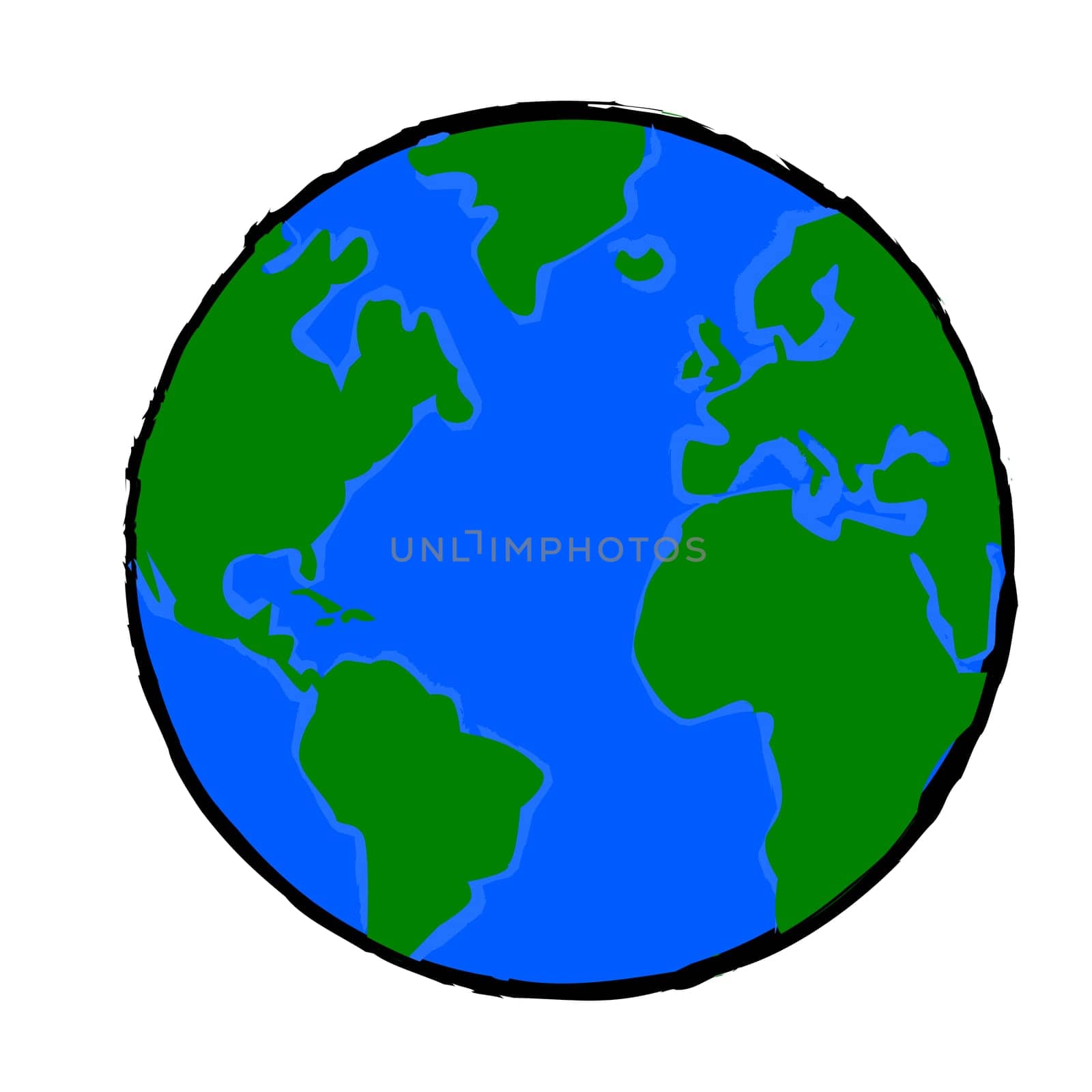Cartoon illustration showing a painted planet Earth
