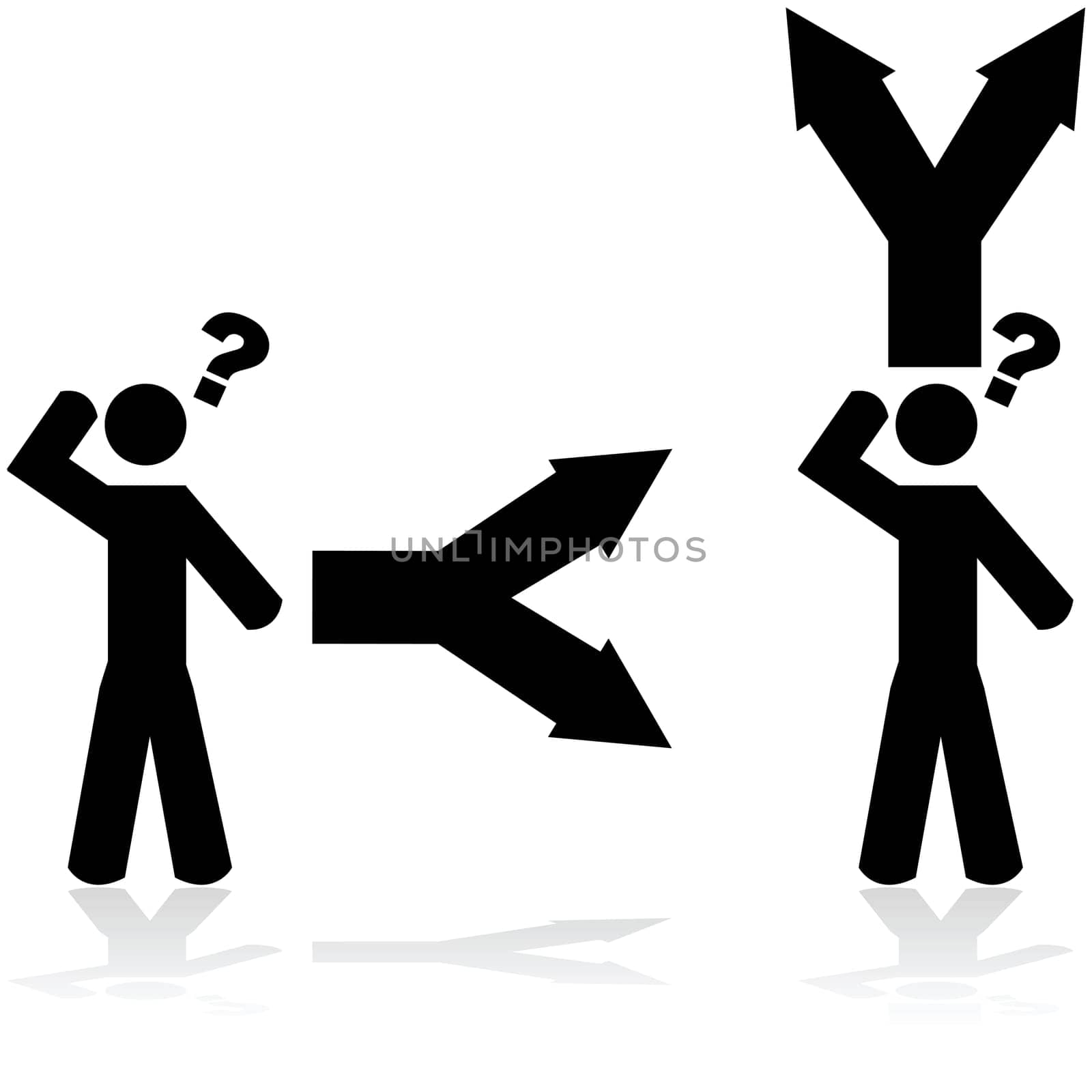 Concept illustration showing a person in doubt when faced with two options