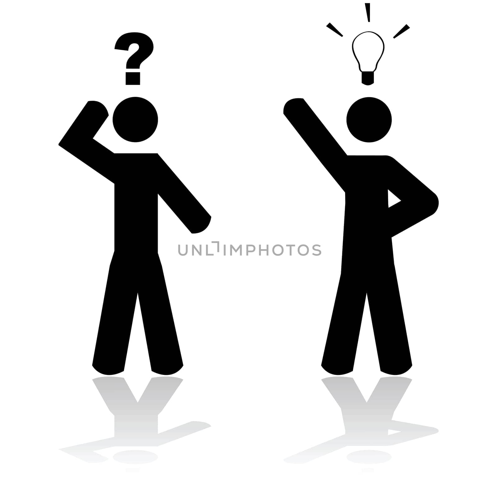 Concept illustration showing a man in doubt and another one having an idea