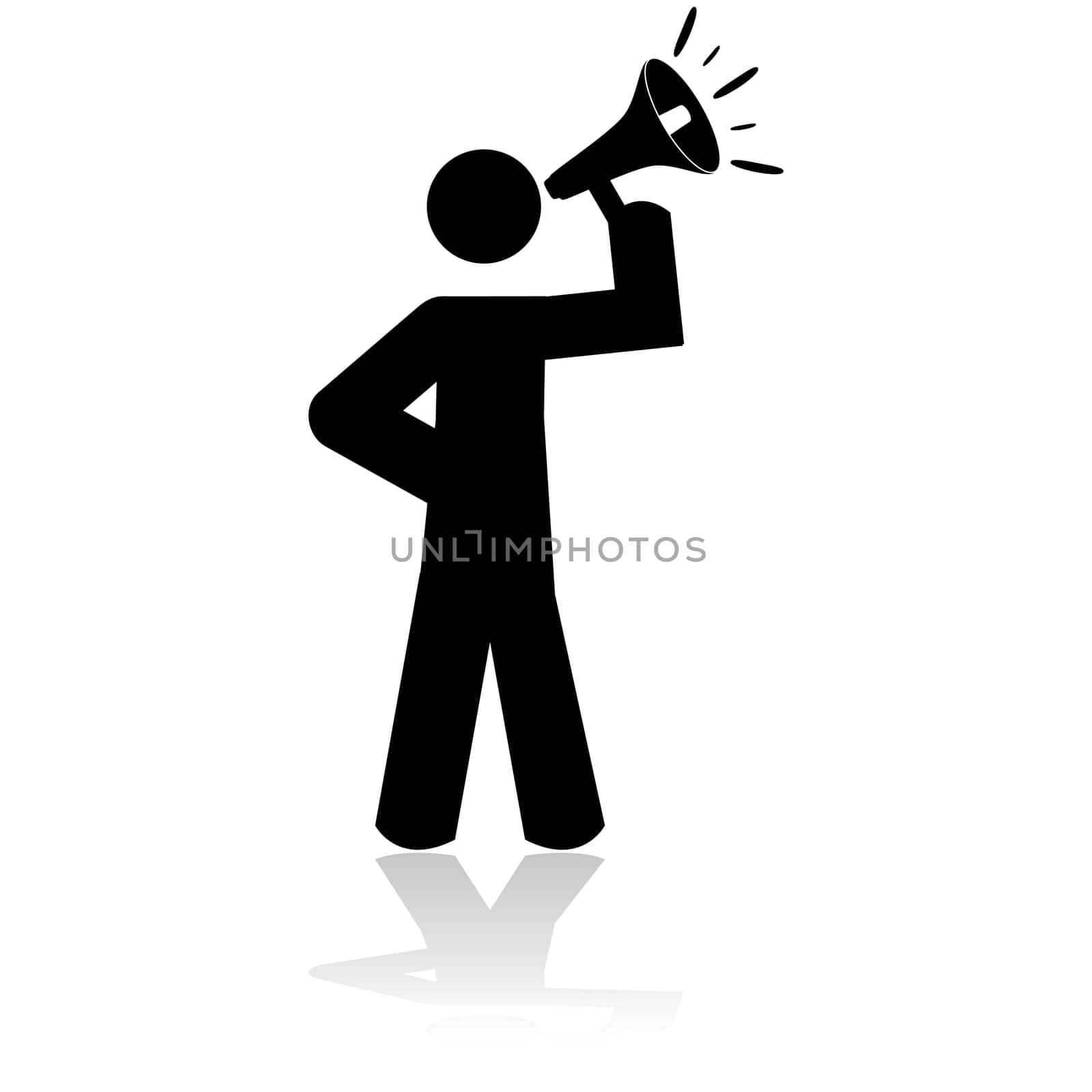 Icon illustration showing a stick figure holding a megaphone