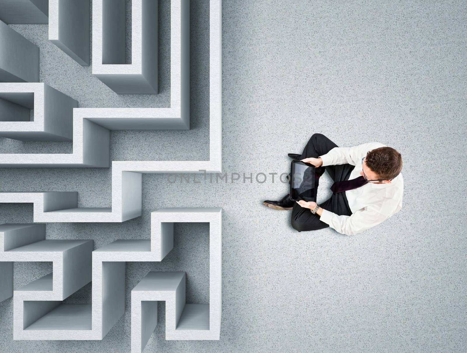 businessman and 3d abstract maze